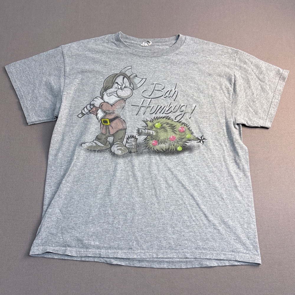 Disney Grumpy Dwarf Bah Humbug Christmas T-Shirt Gray Mens Large Holiday Tee